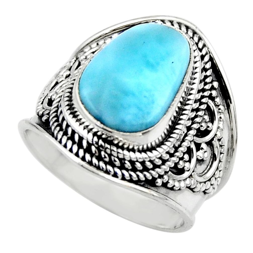 5.43cts natural blue larimar 925 silver solitaire ring jewelry size 7 r52191