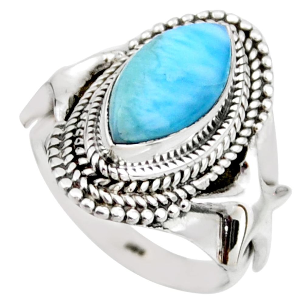 6.46cts natural blue larimar 925 silver solitaire ring jewelry size 7 r53547
