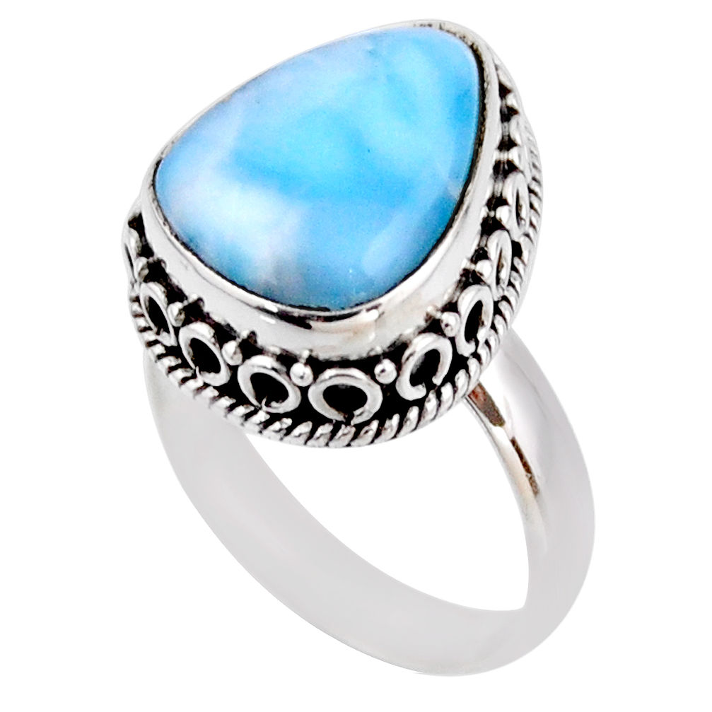 7.40cts natural blue larimar 925 silver solitaire ring jewelry size 7 r53765