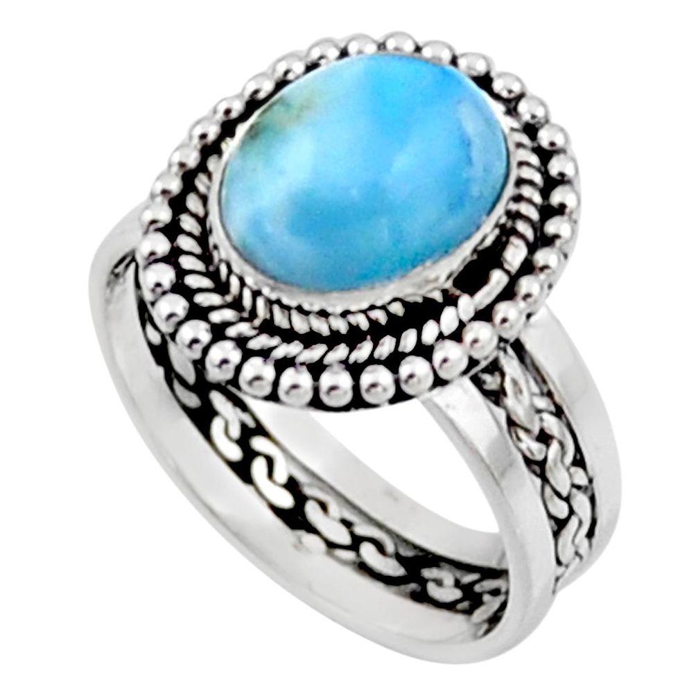 4.22cts natural blue larimar 925 silver solitaire ring jewelry size 7 r54303