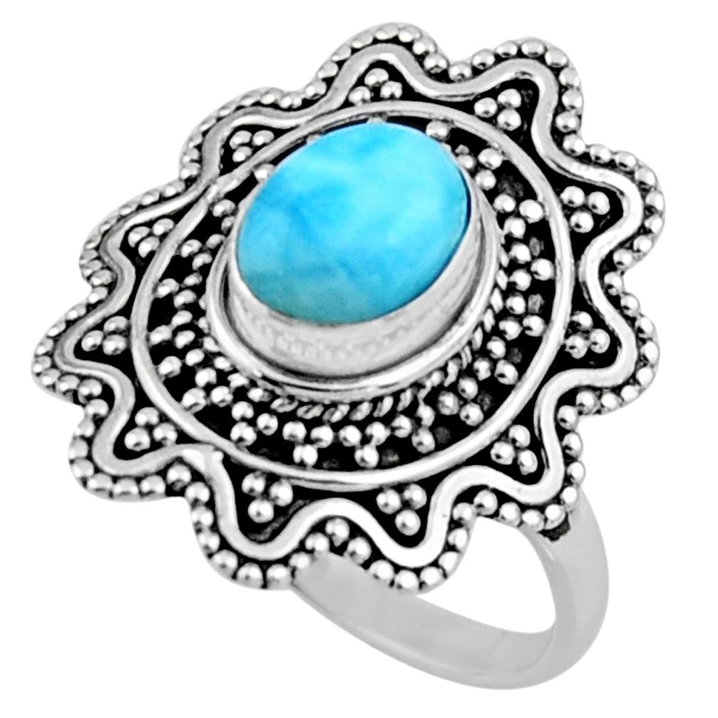 2.11cts natural blue larimar 925 silver solitaire ring jewelry size 7 r54354