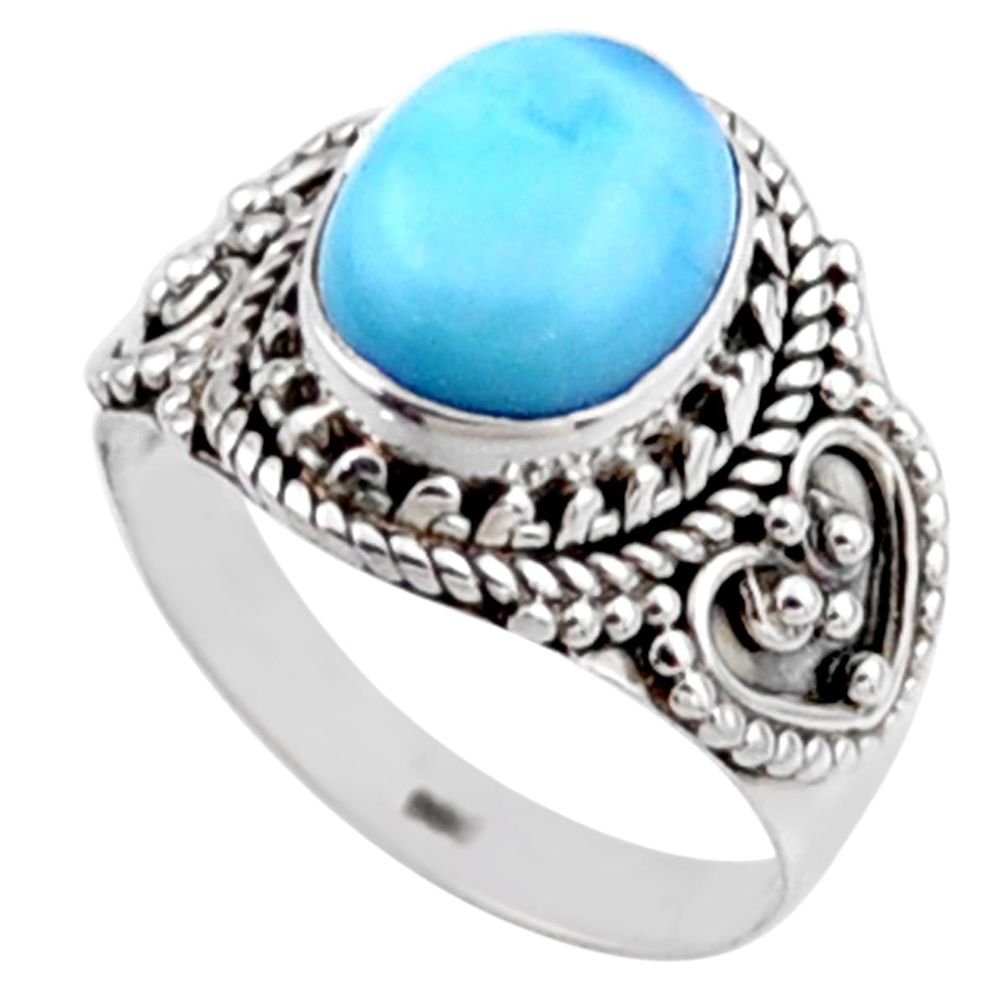 4.25cts natural blue larimar 925 silver solitaire ring jewelry size 7 r54383