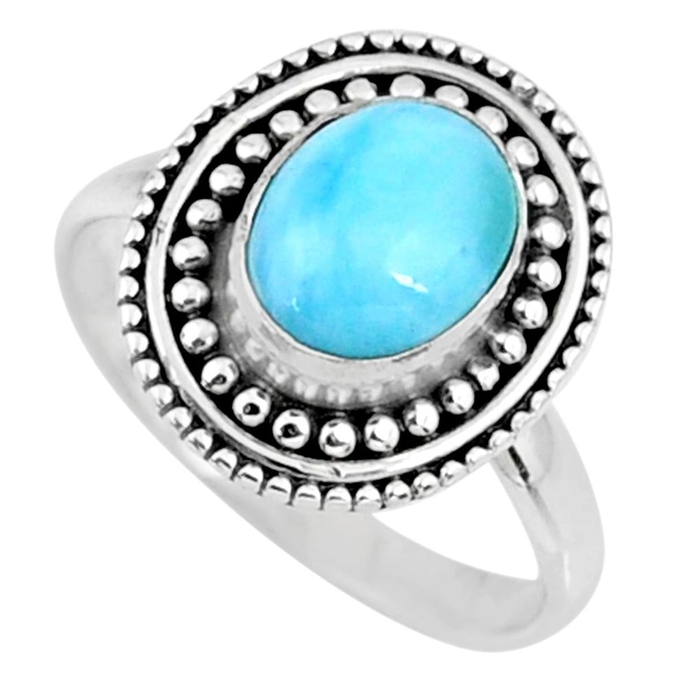 3.10cts natural blue larimar 925 silver solitaire ring jewelry size 7 r57474