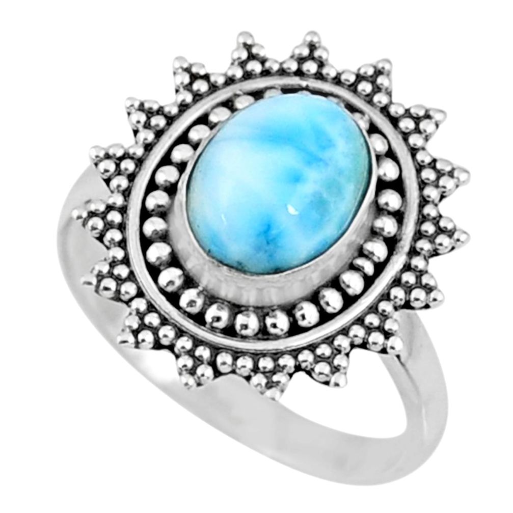 3.45cts natural blue larimar 925 silver solitaire ring jewelry size 7 r57477
