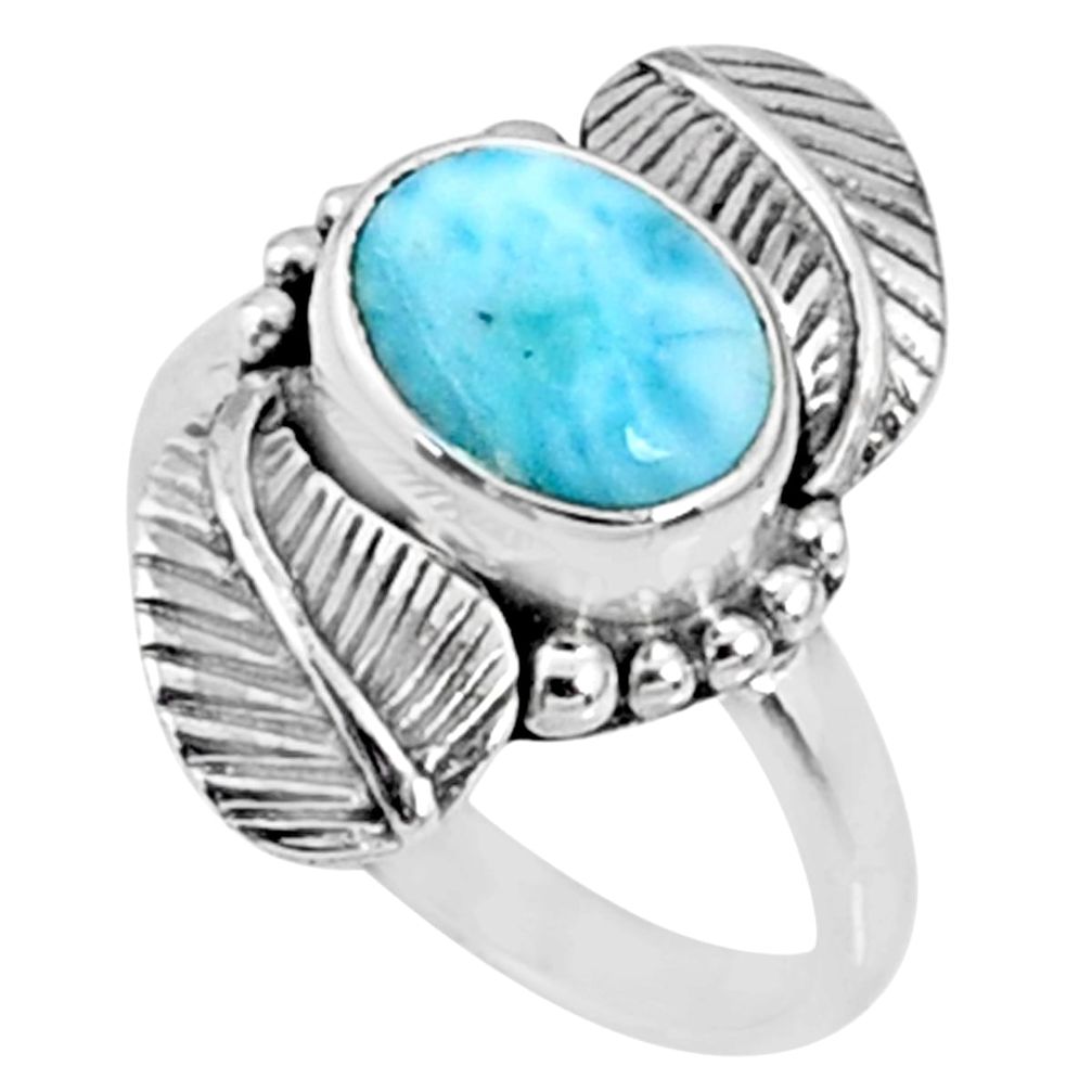 4.02cts natural blue larimar 925 silver solitaire ring jewelry size 7 r67310