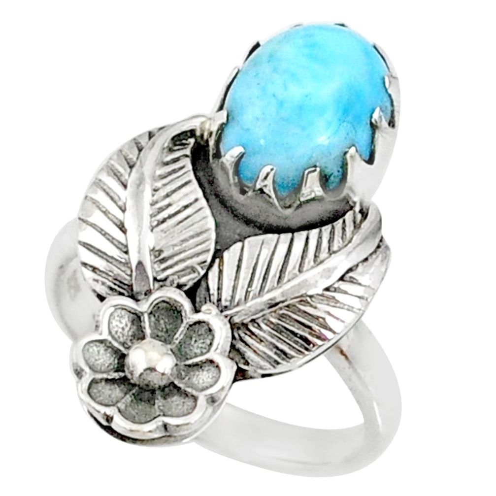 4.21cts natural blue larimar 925 silver solitaire ring jewelry size 7 r67489