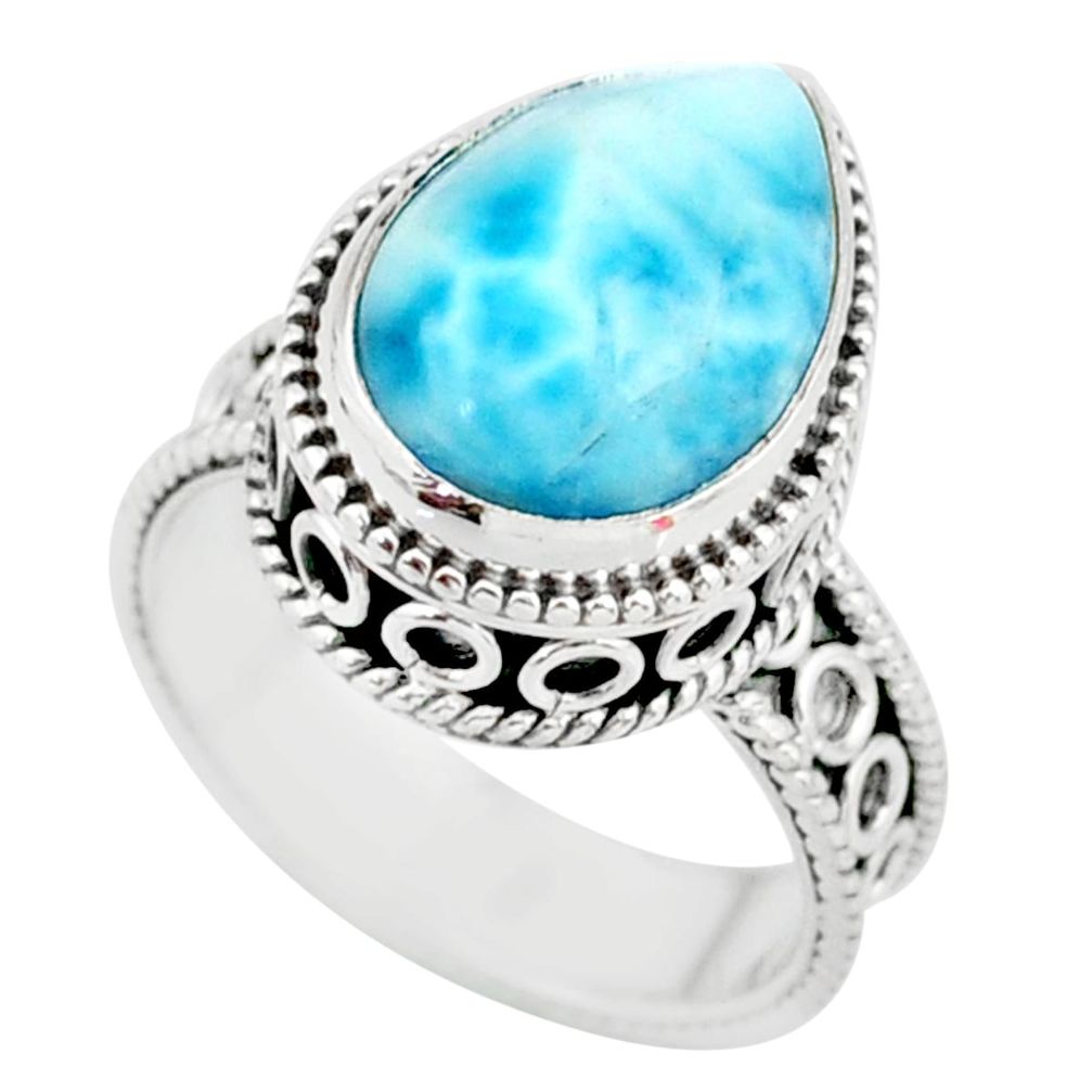6.20cts natural blue larimar 925 silver solitaire ring jewelry size 7 r83773