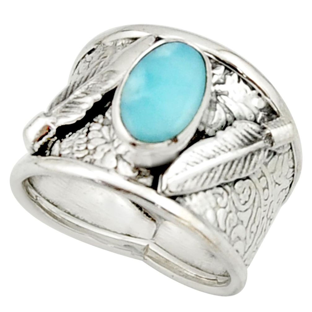 3.23cts natural blue larimar 925 silver solitaire ring jewelry size 8 r22390