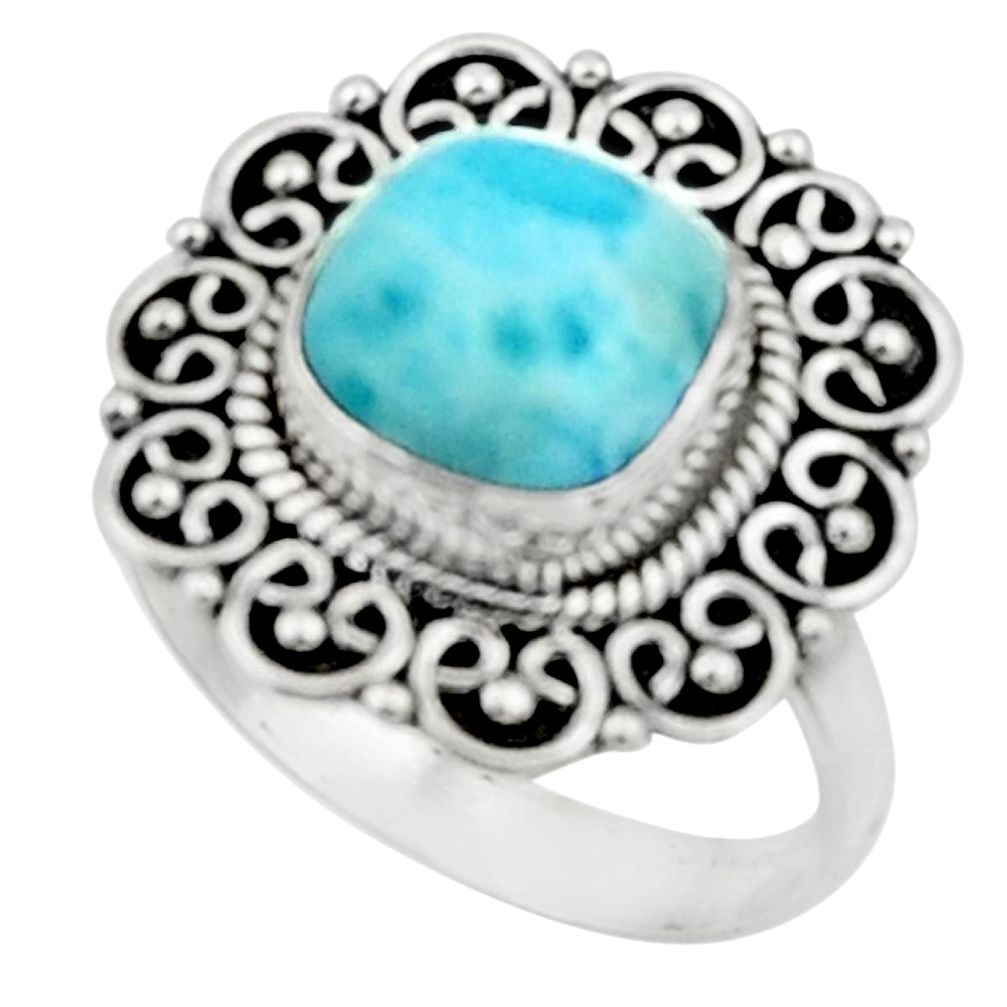 4.74cts natural blue larimar 925 silver solitaire ring jewelry size 8 r52423