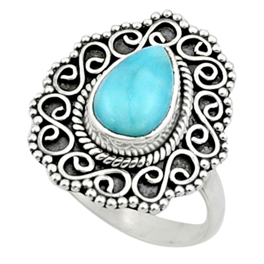 2.23cts natural blue larimar 925 silver solitaire ring jewelry size 8 r52435