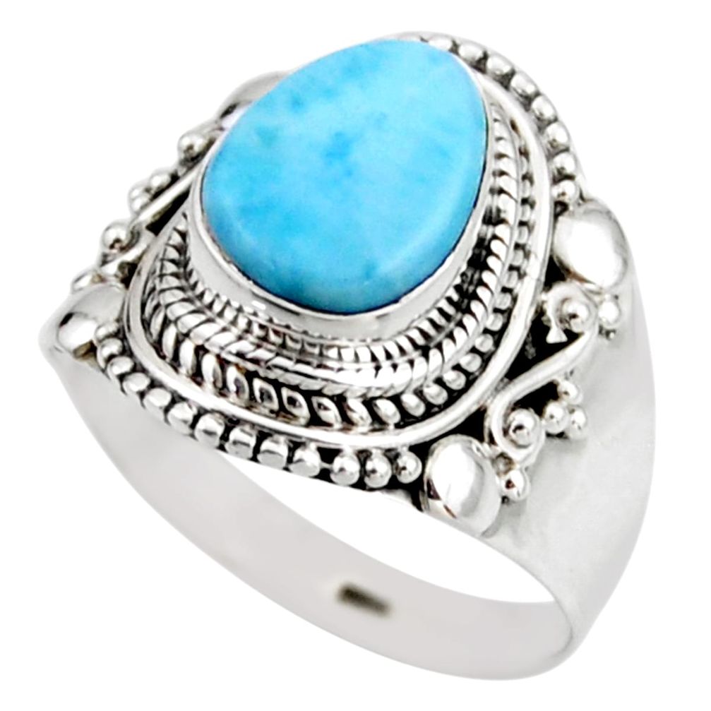 4.46cts natural blue larimar 925 silver solitaire ring jewelry size 8 r53548