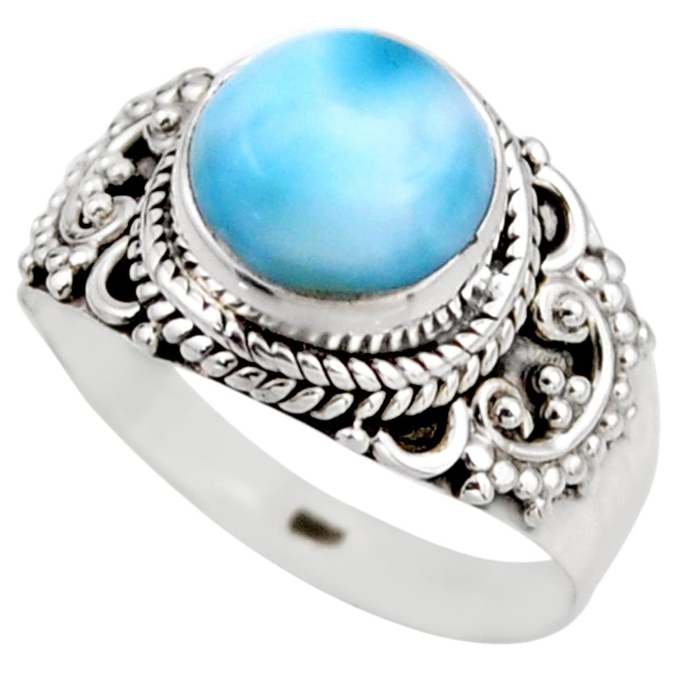 4.68cts natural blue larimar 925 silver solitaire ring jewelry size 8 r53552