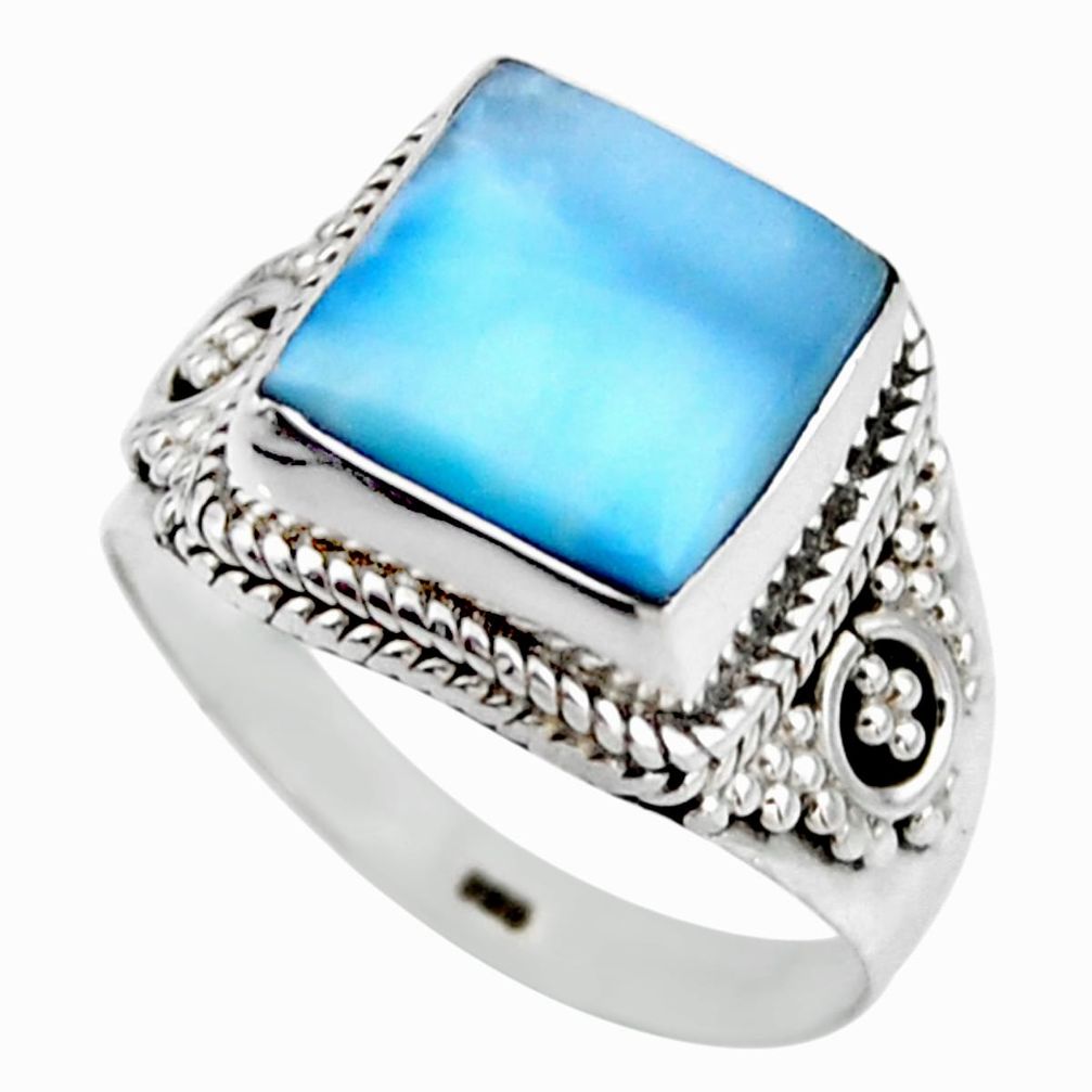 5.38cts natural blue larimar 925 silver solitaire ring jewelry size 8 r53554