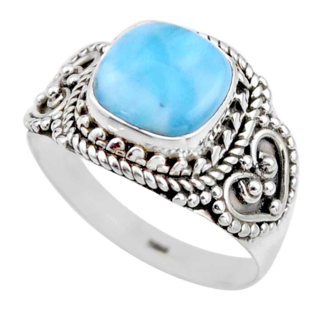 5.36cts natural blue larimar 925 silver solitaire ring jewelry size 8 r53576