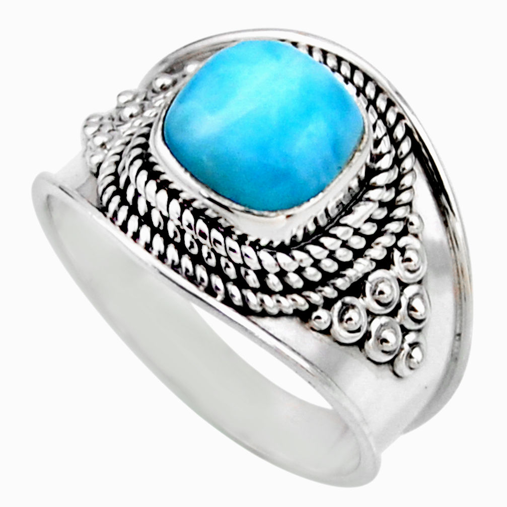 3.41cts natural blue larimar 925 silver solitaire ring jewelry size 8 r53642