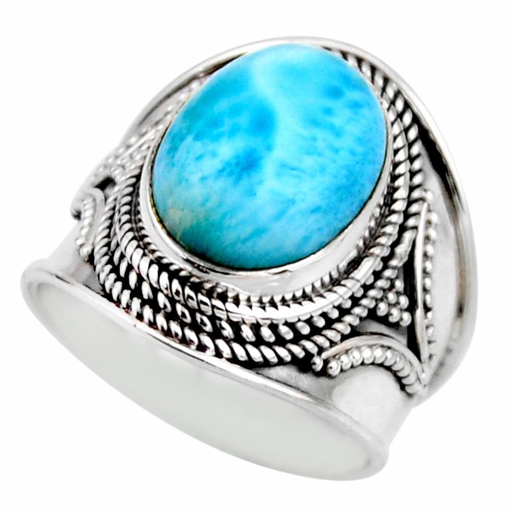 6.32cts natural blue larimar 925 silver solitaire ring jewelry size 8 r53648