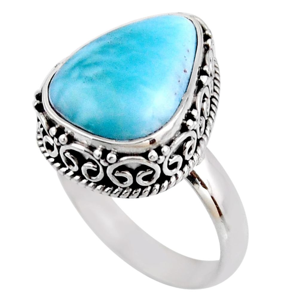 7.22cts natural blue larimar 925 silver solitaire ring jewelry size 8 r53763