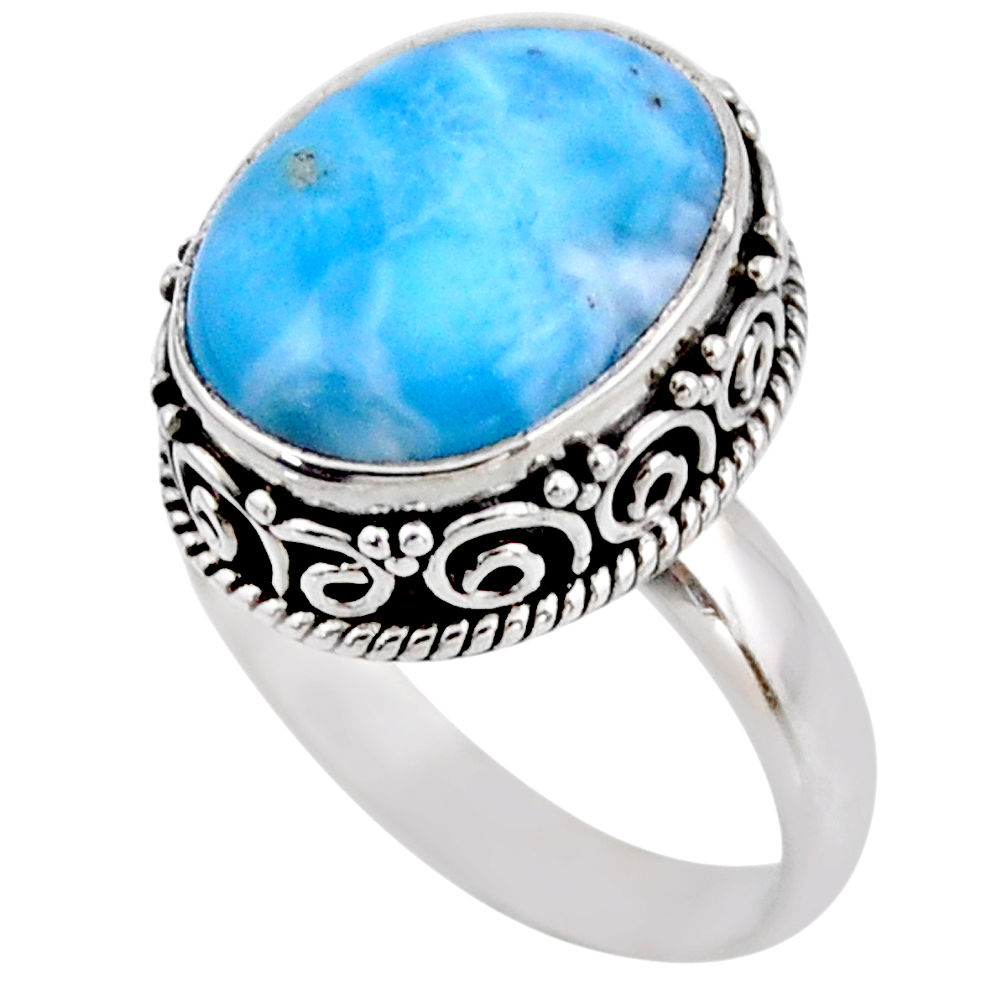 7.35cts natural blue larimar 925 silver solitaire ring jewelry size 8 r53769