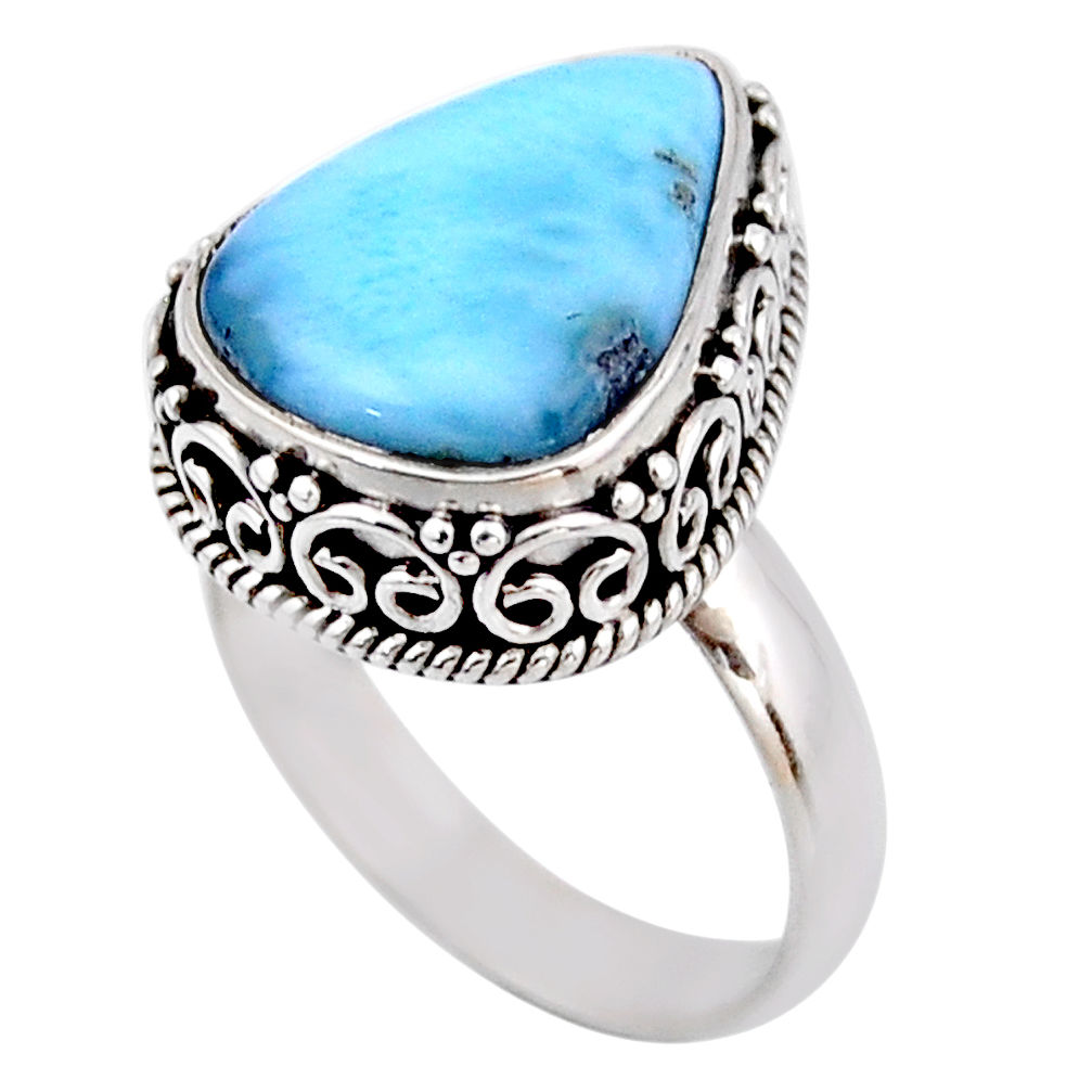 8.20cts natural blue larimar 925 silver solitaire ring jewelry size 8 r53777