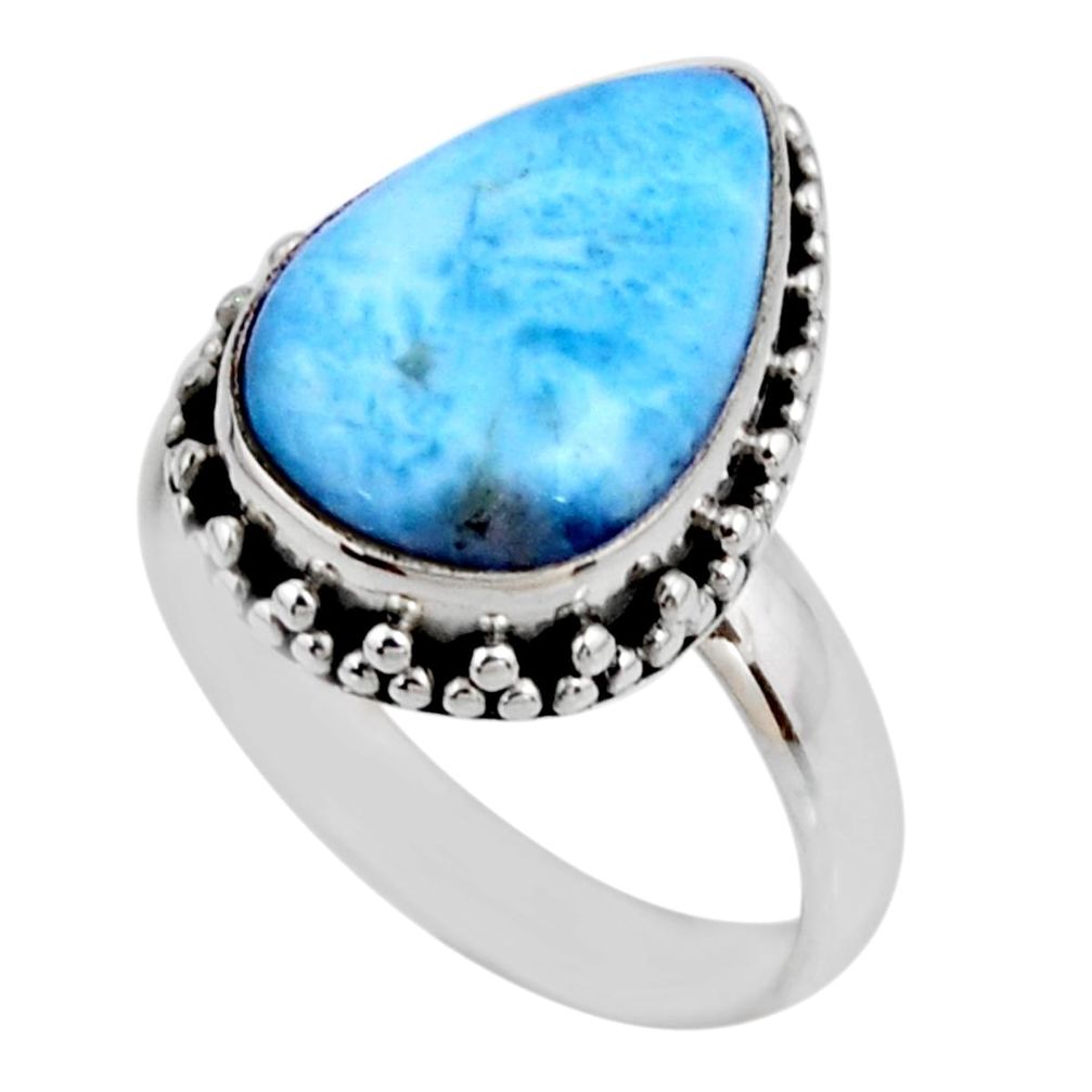 7.04cts natural blue larimar 925 silver solitaire ring jewelry size 8 r53790