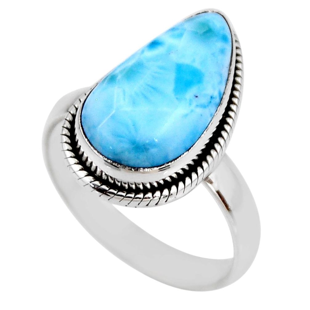 7.50cts natural blue larimar 925 silver solitaire ring jewelry size 8 r53830