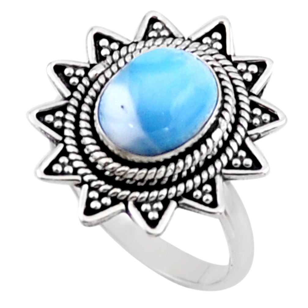 4.40cts natural blue larimar 925 silver solitaire ring jewelry size 8 r54306