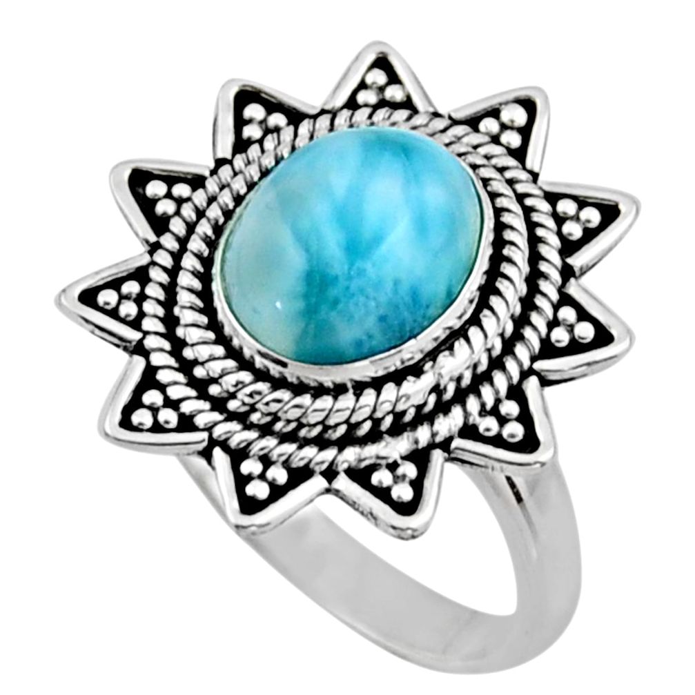 4.21cts natural blue larimar 925 silver solitaire ring jewelry size 8 r54321