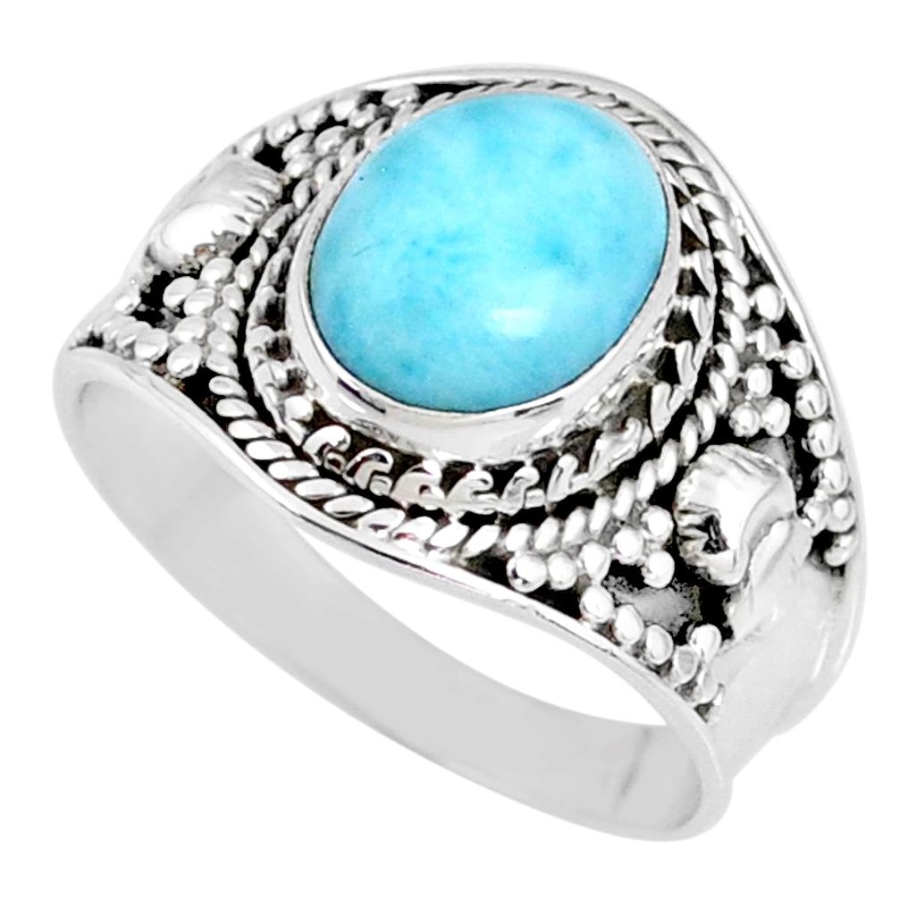 4.28cts natural blue larimar 925 silver solitaire ring jewelry size 8 r58270