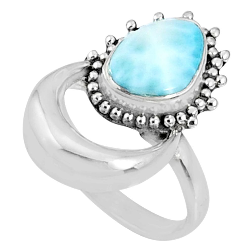 3.24cts natural blue larimar 925 silver solitaire ring jewelry size 8 r67291