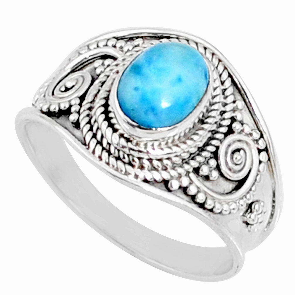 2.17cts natural blue larimar 925 silver solitaire ring jewelry size 8 r69051