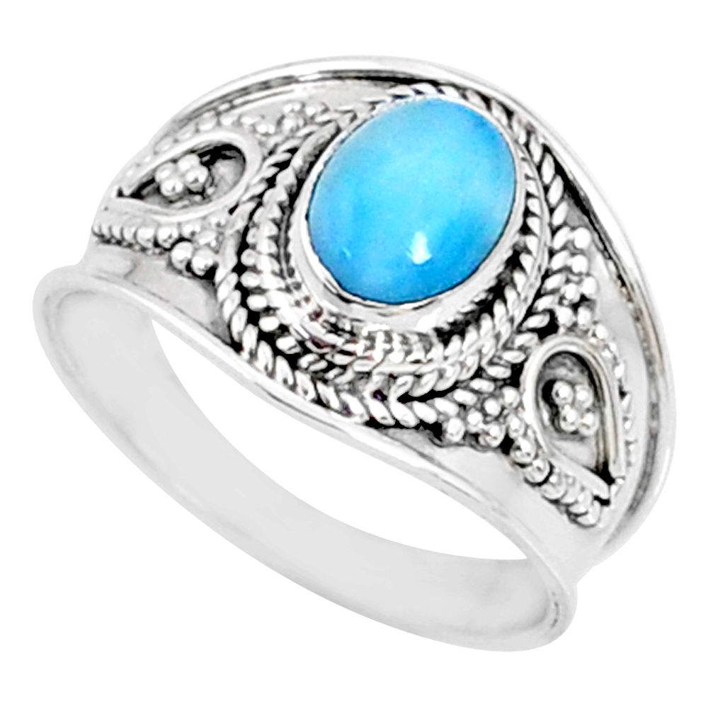 2.10cts natural blue larimar 925 silver solitaire ring jewelry size 8 r69077