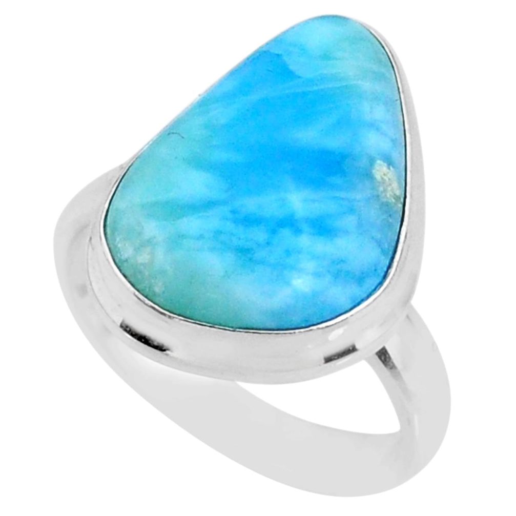 13.16cts natural blue larimar 925 silver solitaire ring jewelry size 8 r72592
