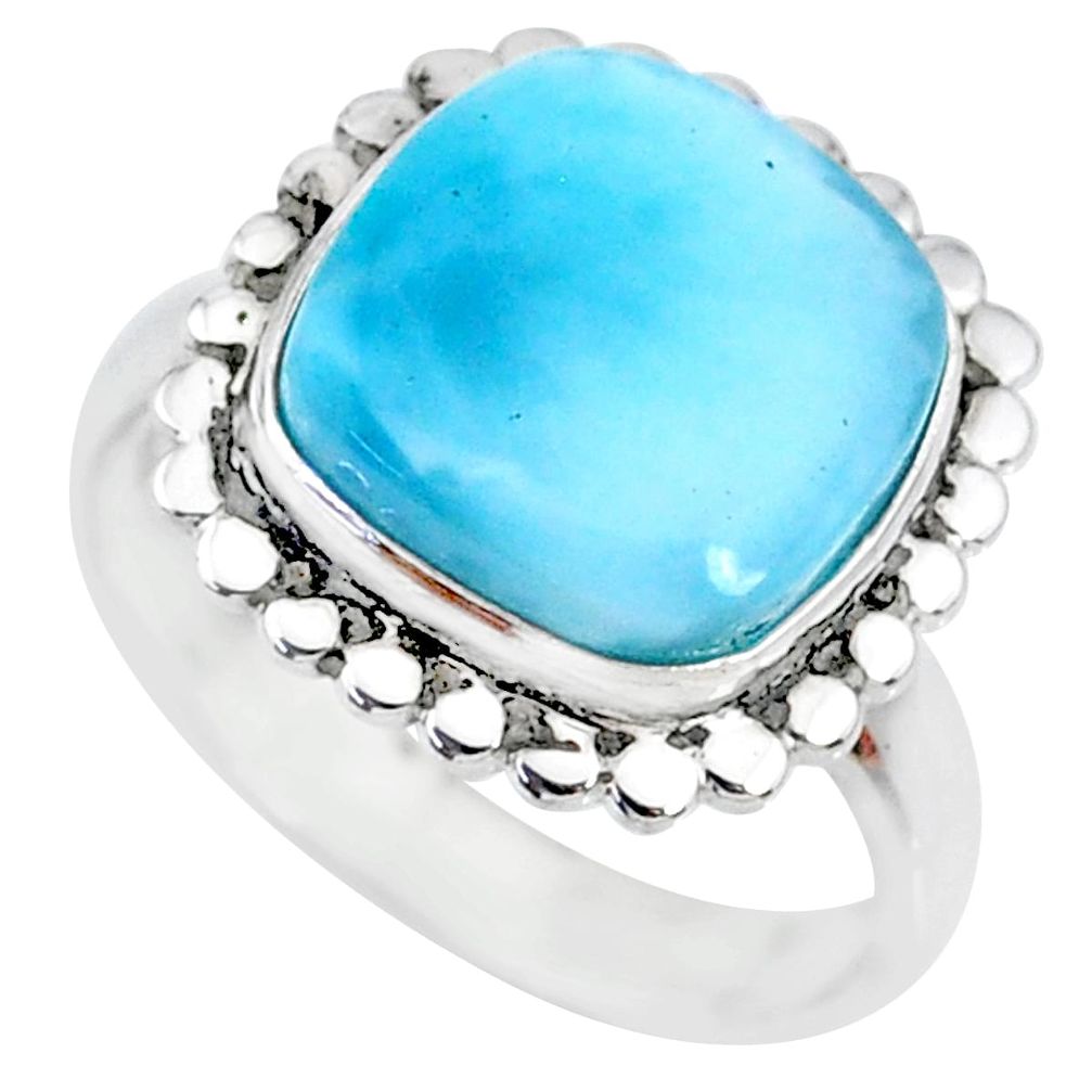 7.12cts natural blue larimar 925 silver solitaire handmade ring size 8 r74565