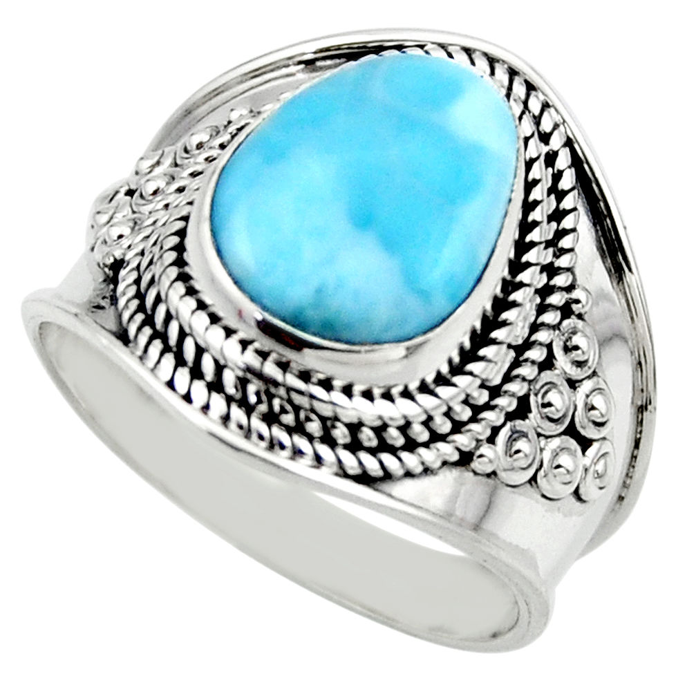 5.43cts natural blue larimar 925 silver solitaire ring jewelry size 9 r52183
