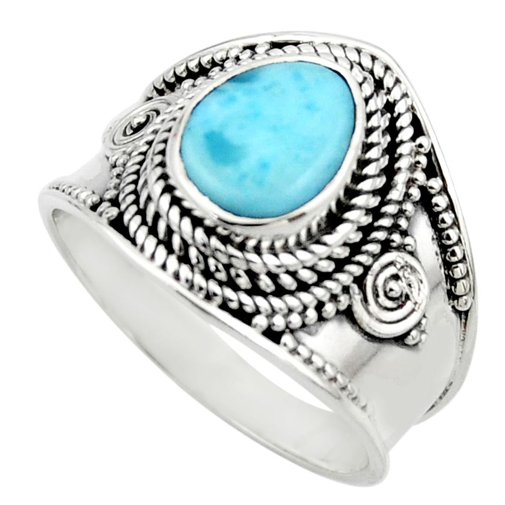 4.21cts natural blue larimar 925 silver solitaire ring jewelry size 9 r52214