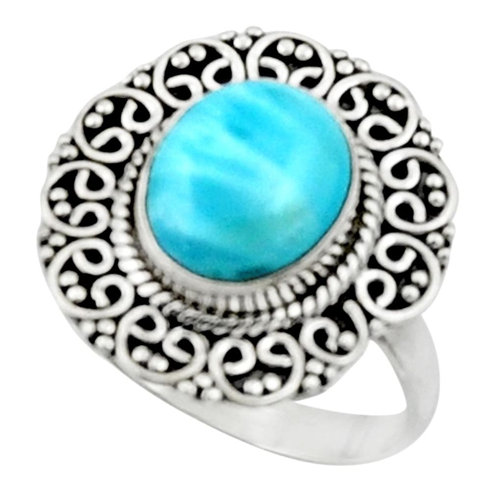 4.92cts natural blue larimar 925 silver solitaire ring jewelry size 9 r52422