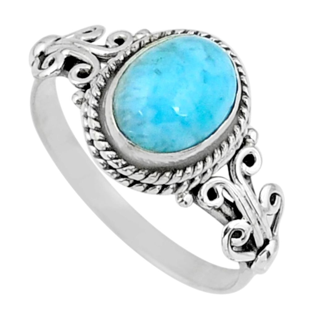 3.30cts natural blue larimar 925 silver solitaire ring jewelry size 9 r57473