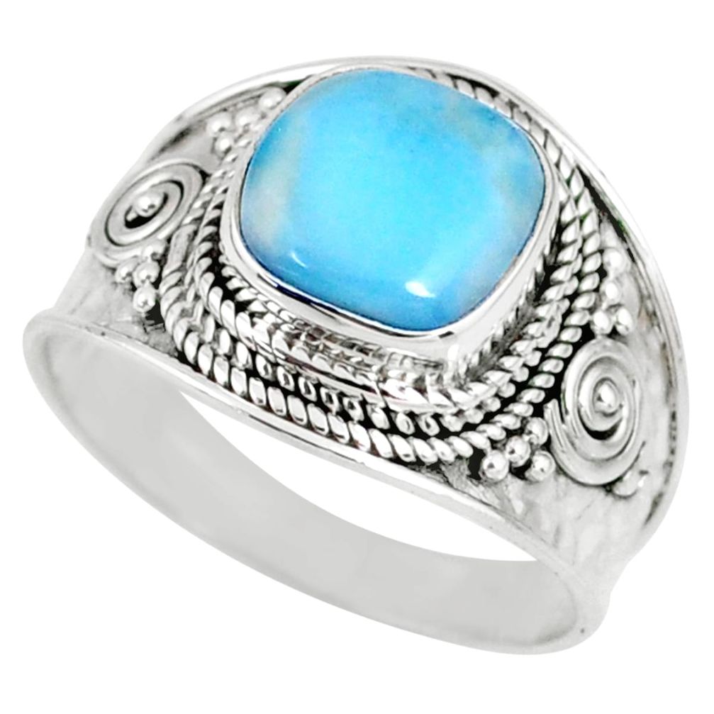4.69cts natural blue larimar 925 silver solitaire ring jewelry size 9 r58279