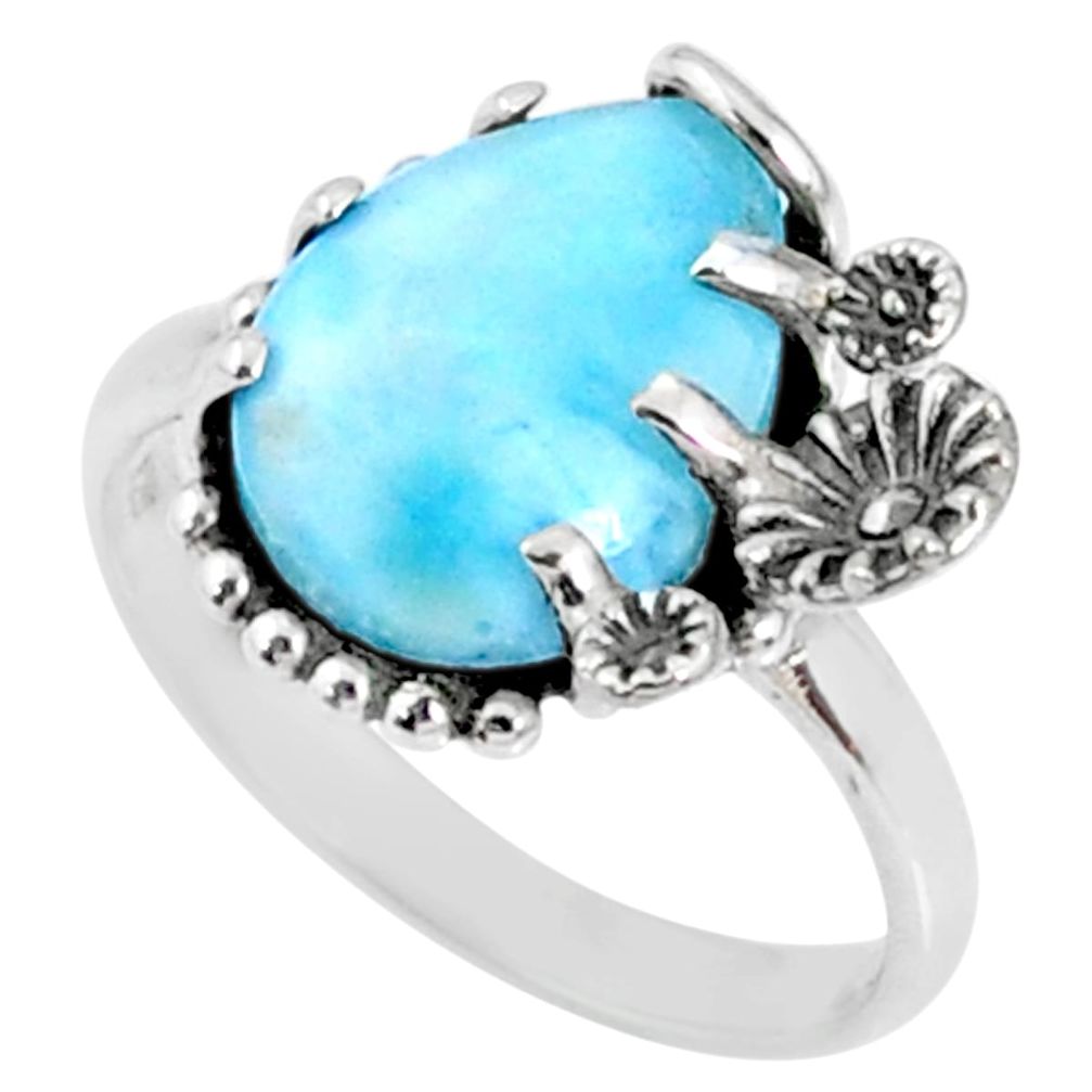 6.27cts natural blue larimar 925 silver solitaire ring jewelry size 9 r67363