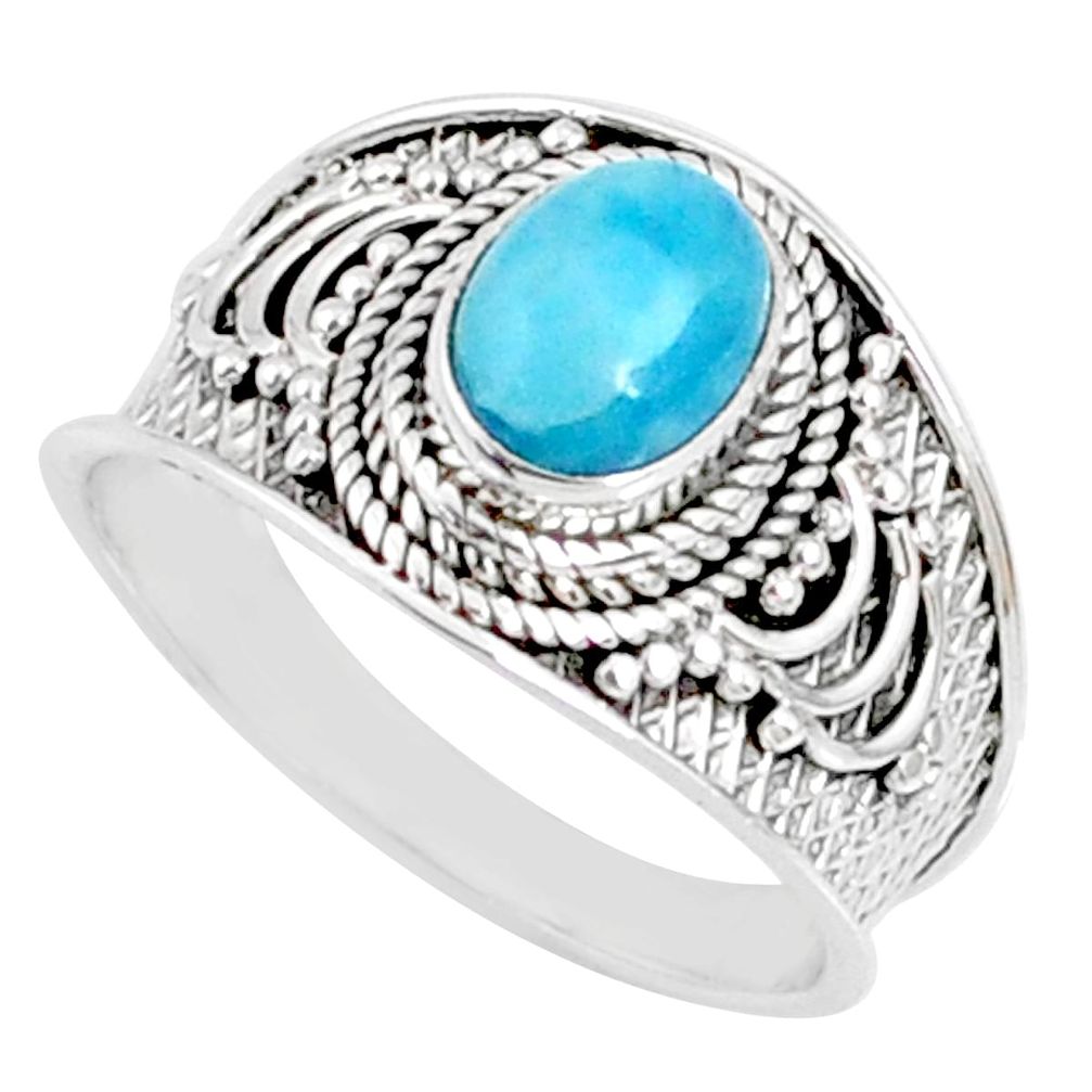 2.13cts natural blue larimar 925 silver solitaire ring jewelry size 9 r69046