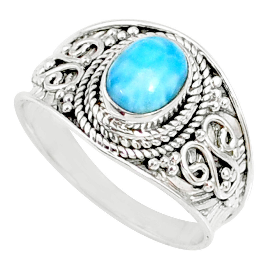 2.10cts natural blue larimar 925 silver solitaire ring jewelry size 9 r69053