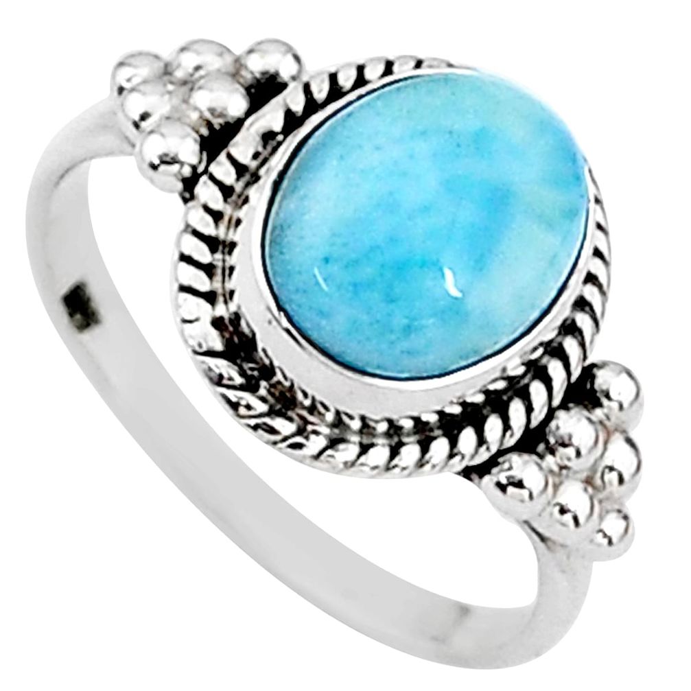 4.02cts natural blue larimar 925 silver solitaire handmade ring size 7.5 t15881