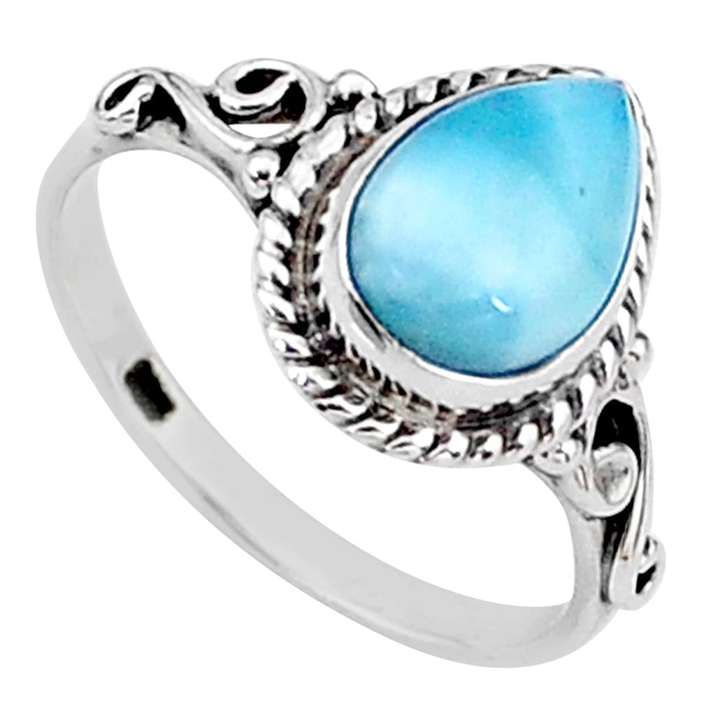 2.29cts natural blue larimar 925 silver solitaire handmade ring size 7.5 t15890