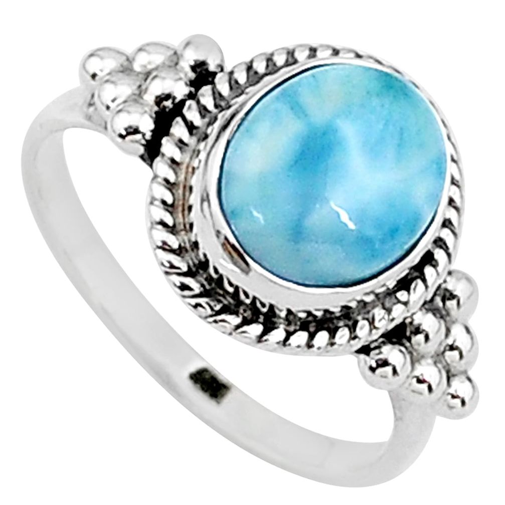 4.20cts natural blue larimar 925 silver solitaire handmade ring size 7.5 t15893