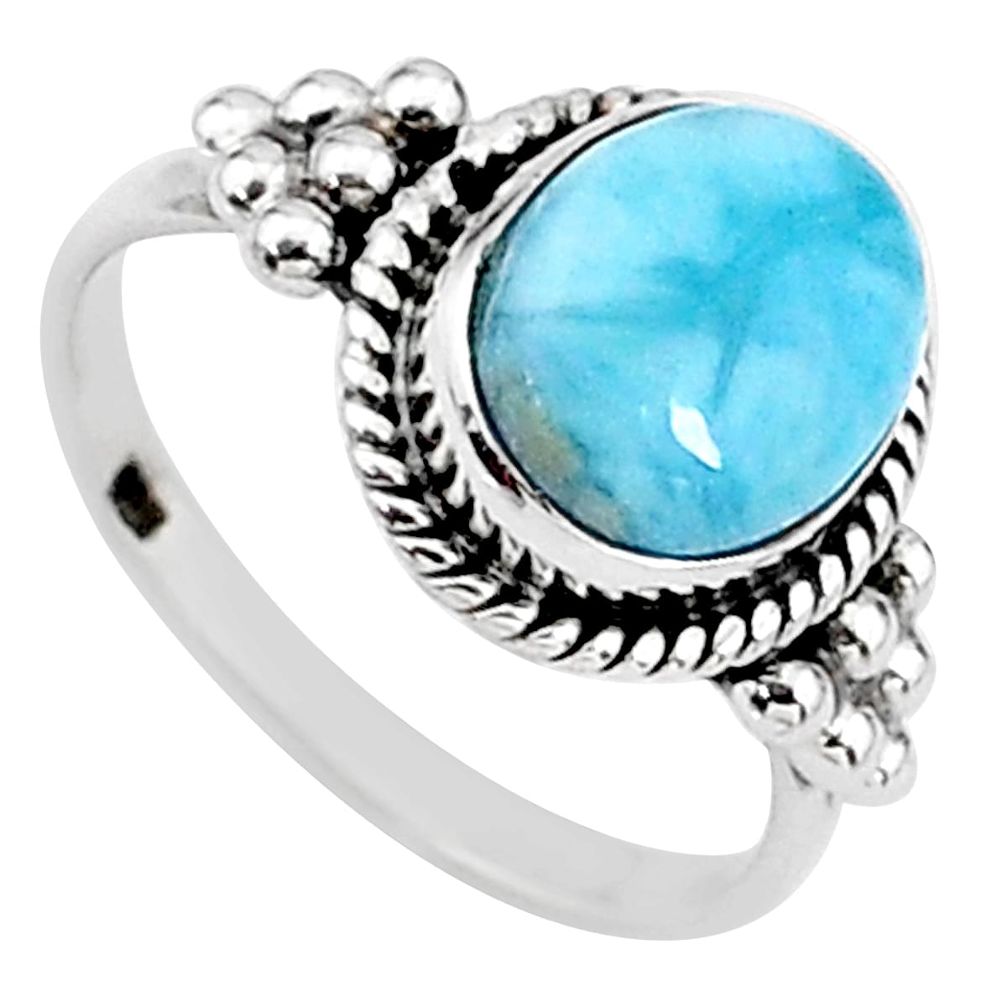 4.28cts natural blue larimar 925 silver solitaire handmade ring size 7.5 t15897