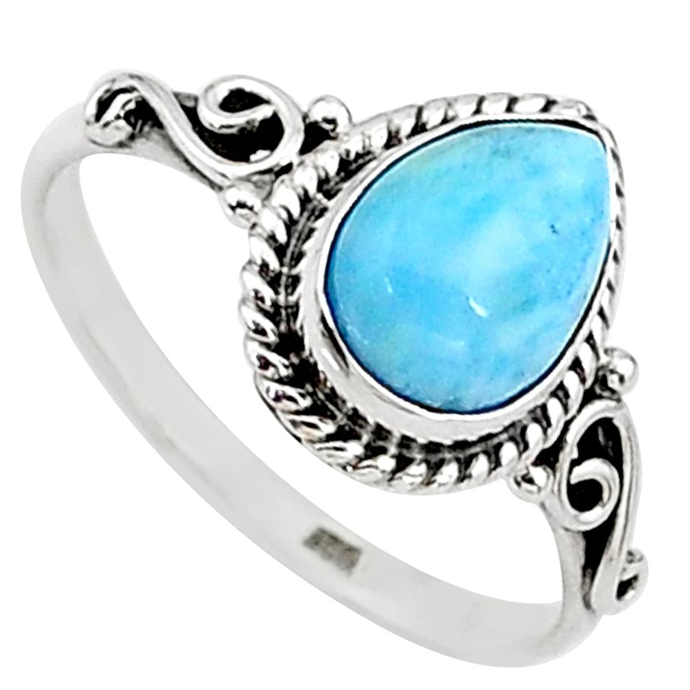 2.43cts natural blue larimar 925 silver solitaire handmade ring size 8.5 t15898