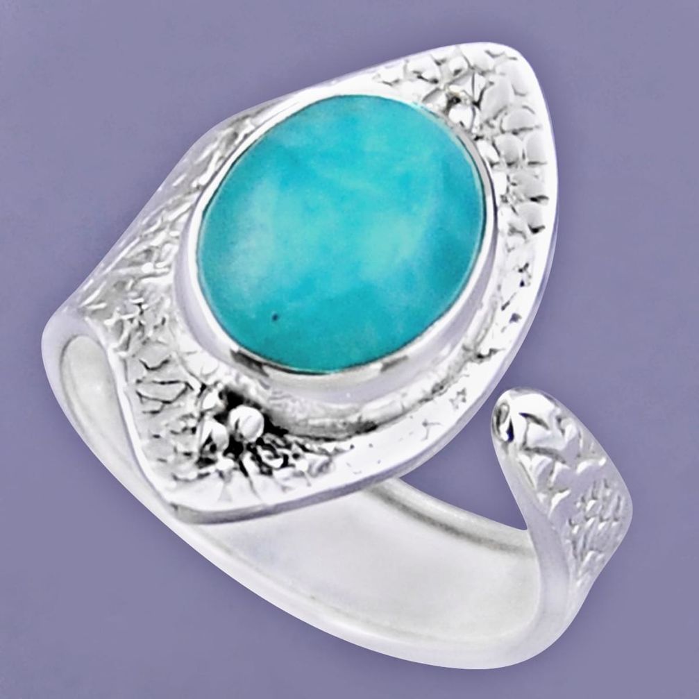 5.11cts natural blue larimar 925 sterling silver adjustable ring size 8.5 r54721