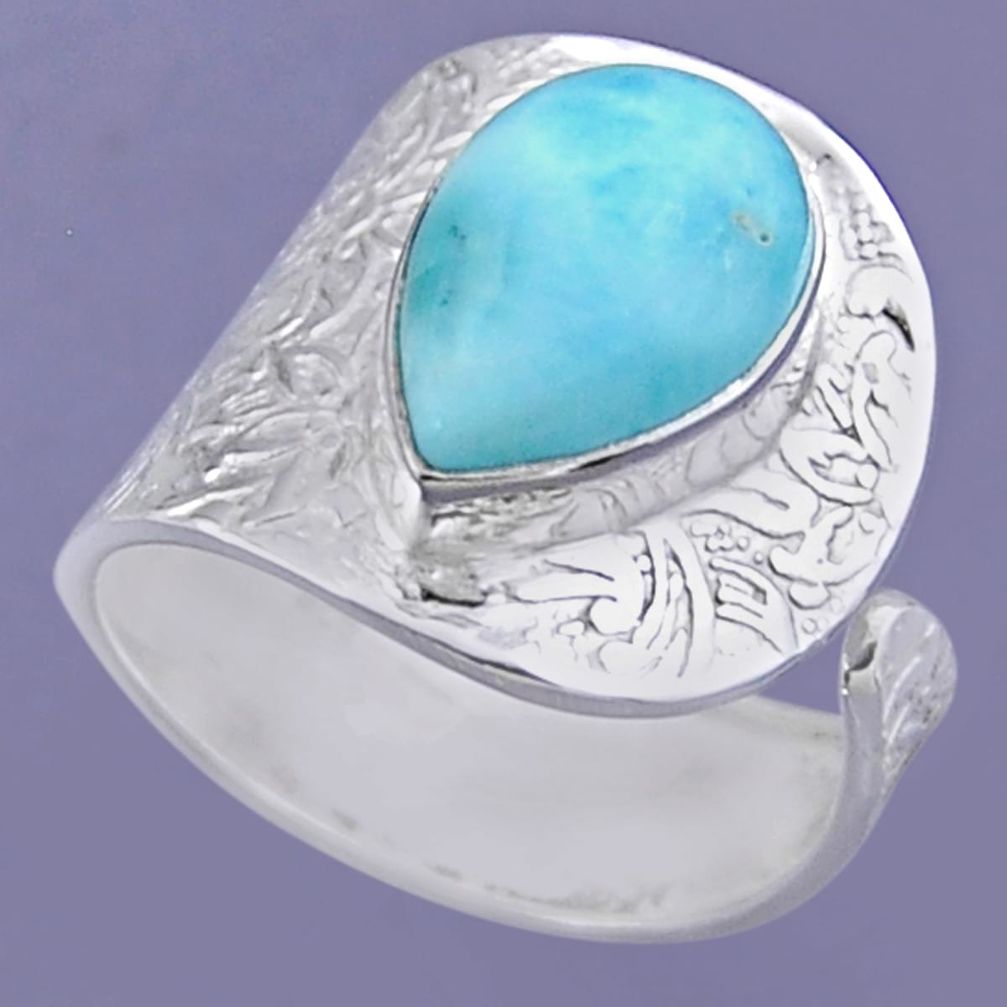 5.13cts natural blue larimar 925 sterling silver adjustable ring size 8.5 r54873