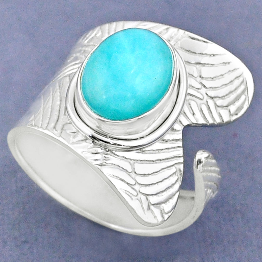 5.13cts natural blue larimar 925 sterling silver adjustable ring size 8.5 r63341