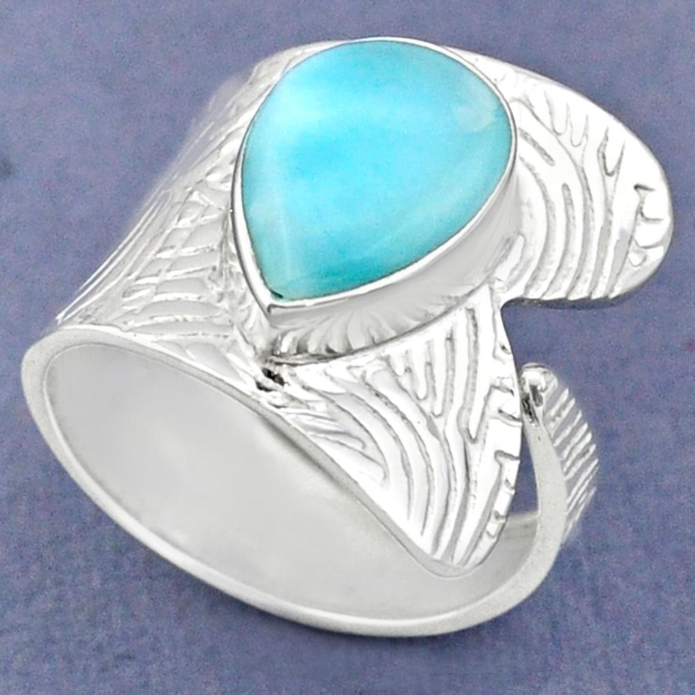 4.82cts natural blue larimar 925 sterling silver adjustable ring size 8.5 r63344